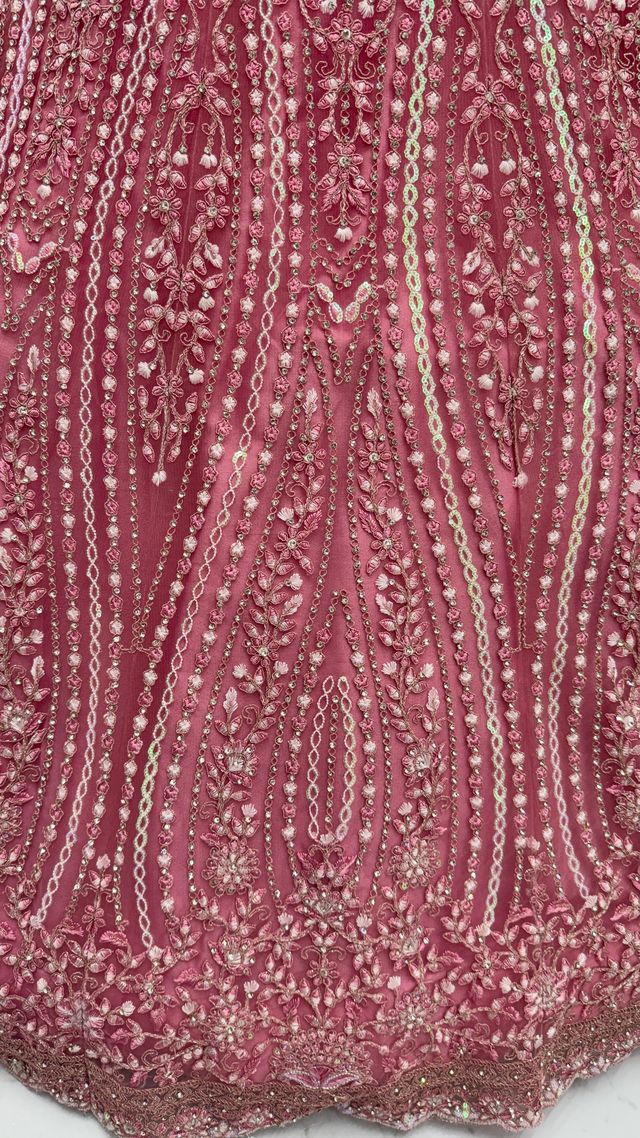 Pink Pure Soft Net Heavy Embroidery Work Bridal Lehenga