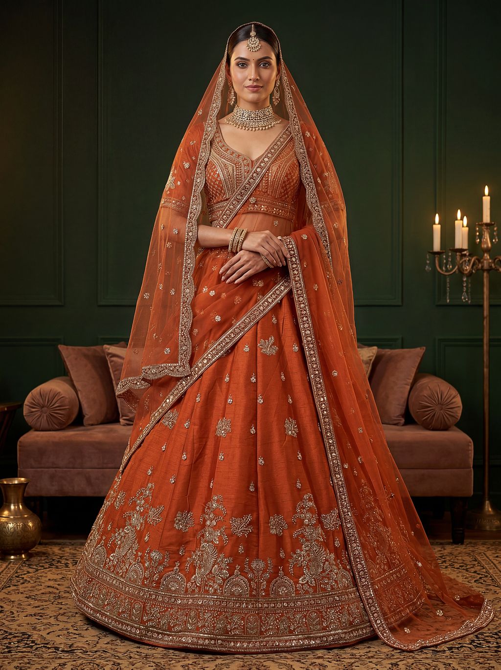 Orange Pure Soft Gadwal Silk Heavy Embroidery Work Bridal Lehenga Choli 