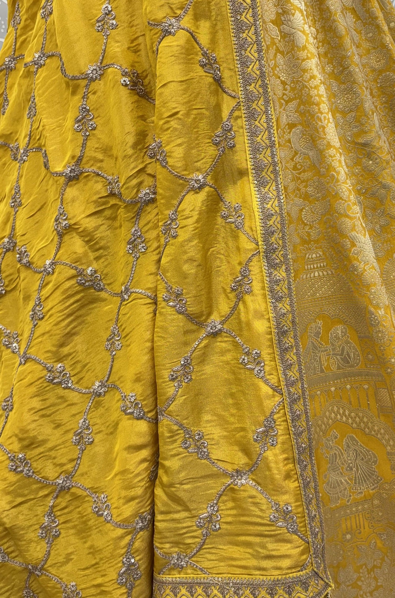 Royal Yellow Pure Banarasi Silk Zari Figure Pattern Weaving Work Bridal Lehenga Choli
