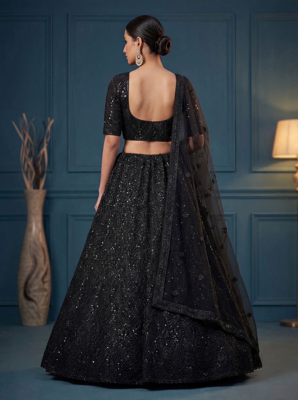 Black Pure Soft Net Heavy Embroidery Work Bridal Lehenga 