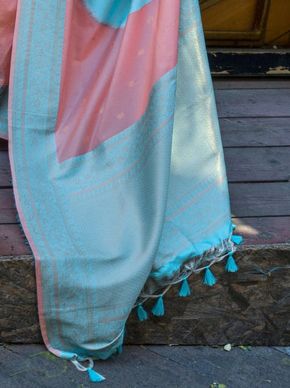 Peach Pure Soft Banarasi Handloom Banarasi Saree 