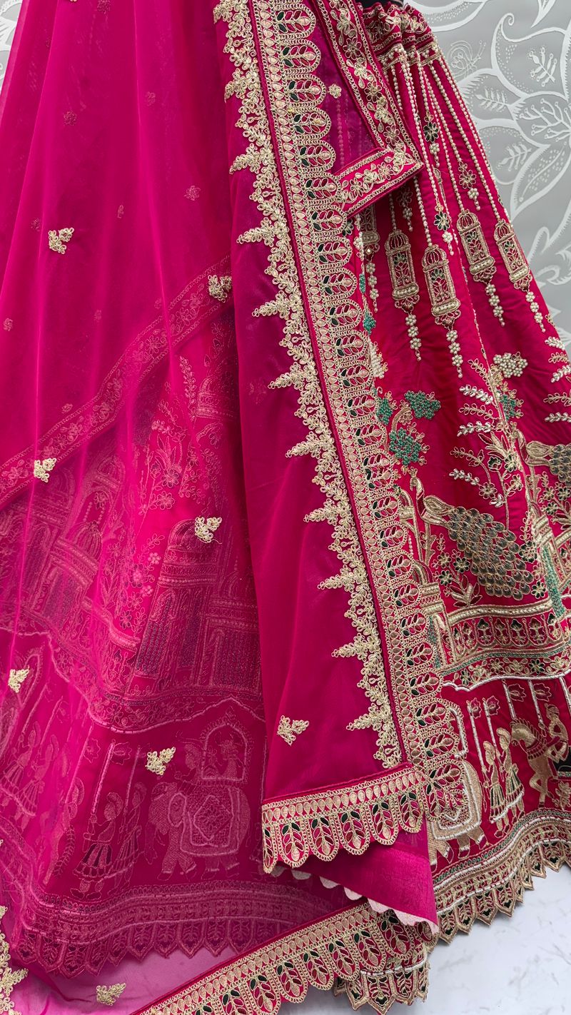 Rasberry Pink Pure Soft Silk Heavy Embroidery Work Bridal Lehenga