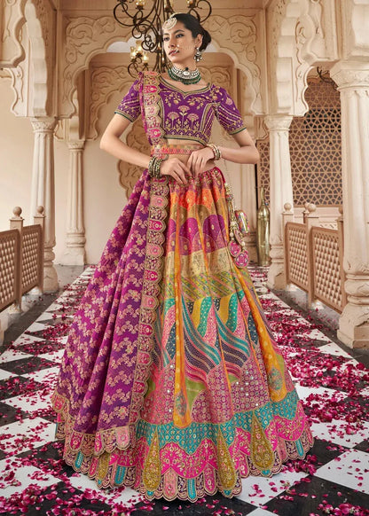 Royal Purple Multicolor Banarasi Silk Lehenga Choli with Zarkan Work