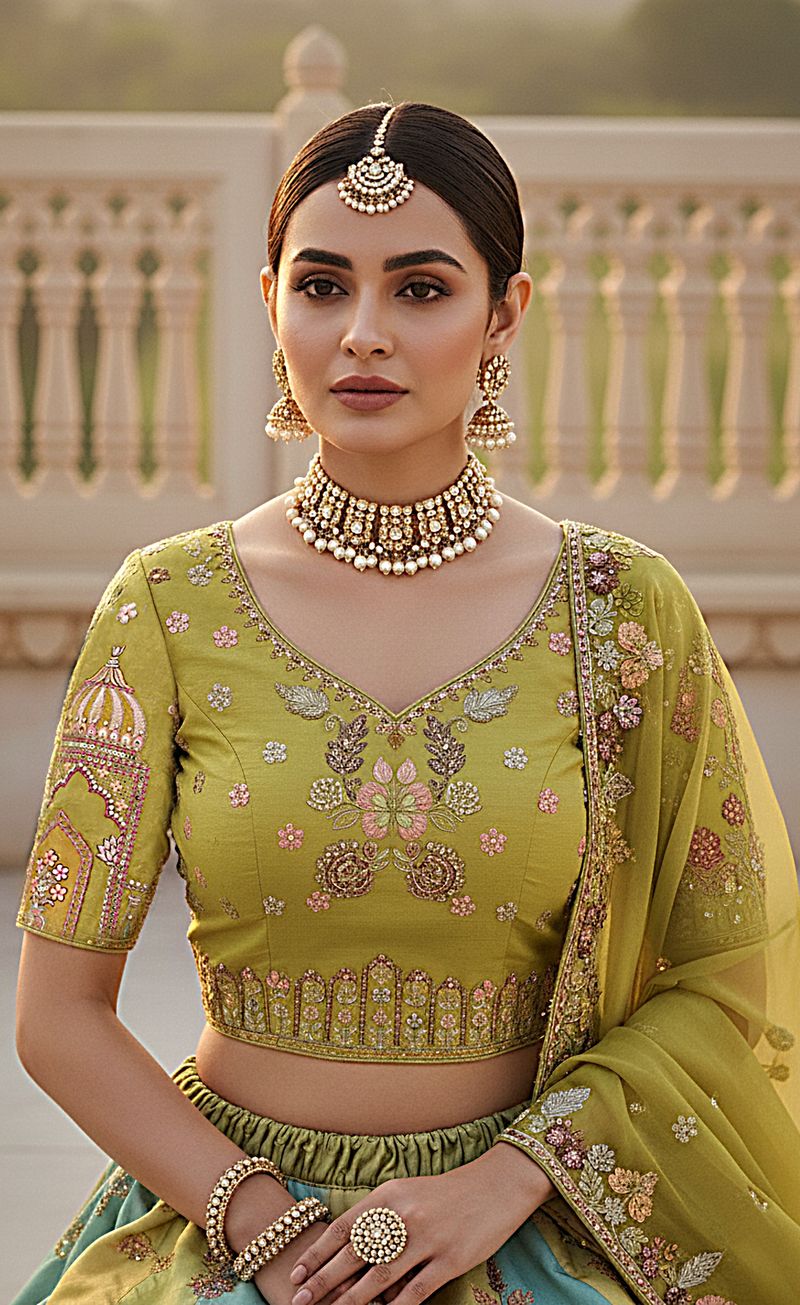Multi Pista Pure Soft Silk Premium Bridal Lehenga Choli