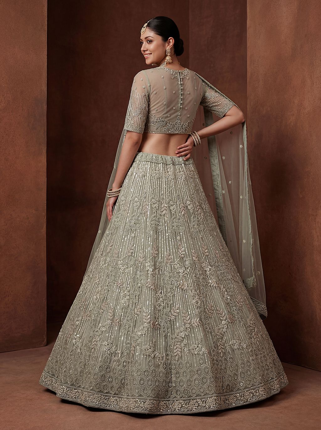 Pista Pure Soft Heavy Net Fancy Embroidery Work Bridal Lehenga Choli