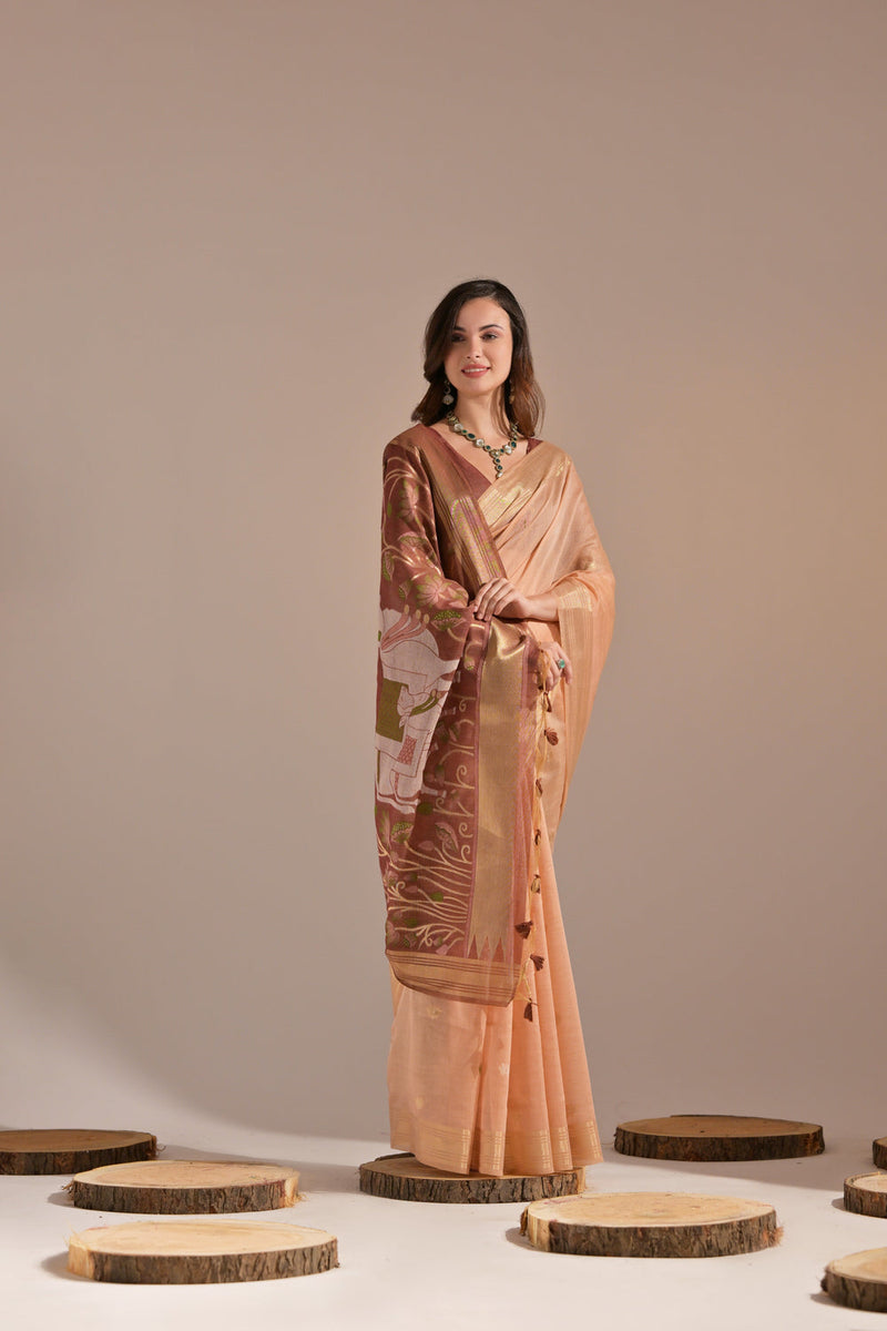 Plum Peach Soft Muga Cotton Saree