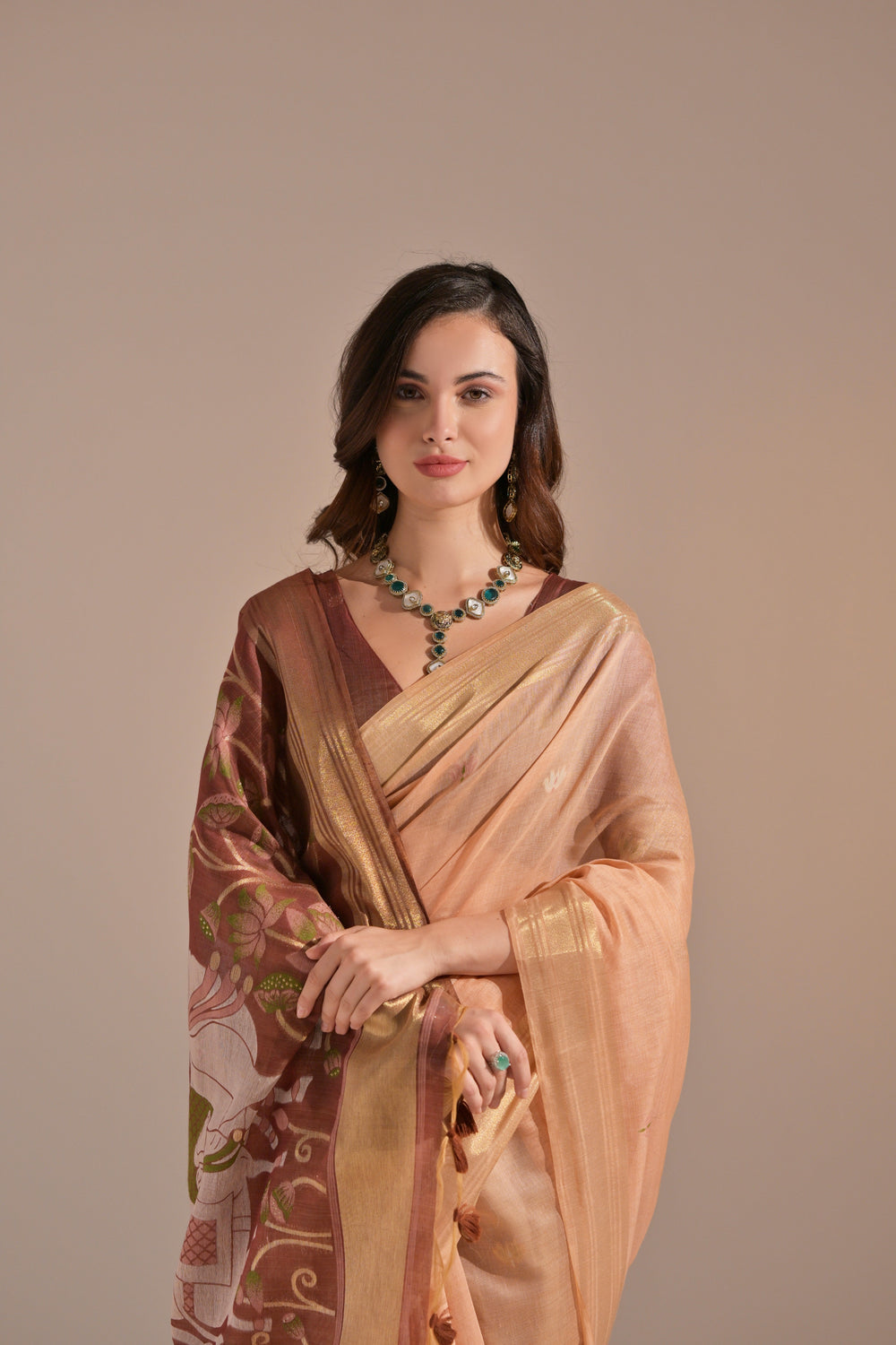 Plum Peach Soft Muga Cotton Saree