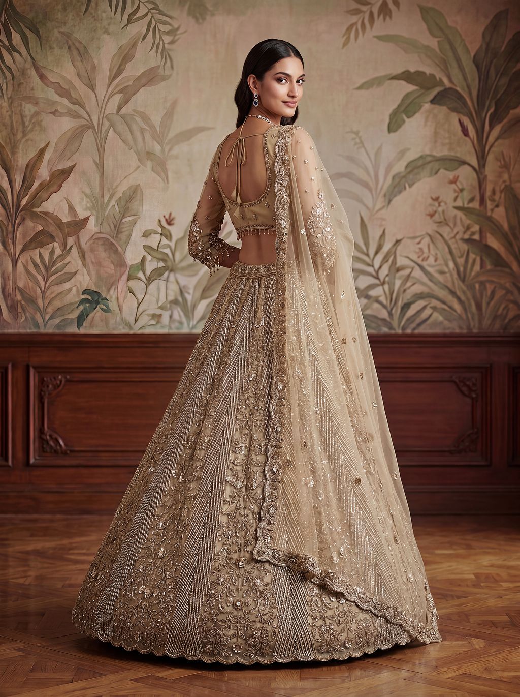Golden Pure Soft Heavy Net Fancy Embroidery Work Bridal Lehenga Choli