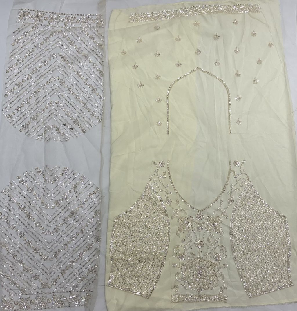 Cream Pure Heavy Net Motif Handwork Zari Sequins Work Bridal Lehenga Choli