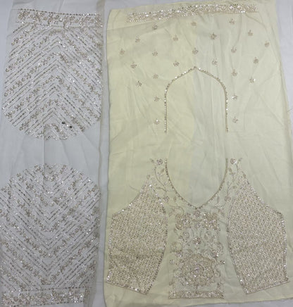 Cream Pure Heavy Net Motif Handwork Zari Sequins Work Bridal Lehenga Choli