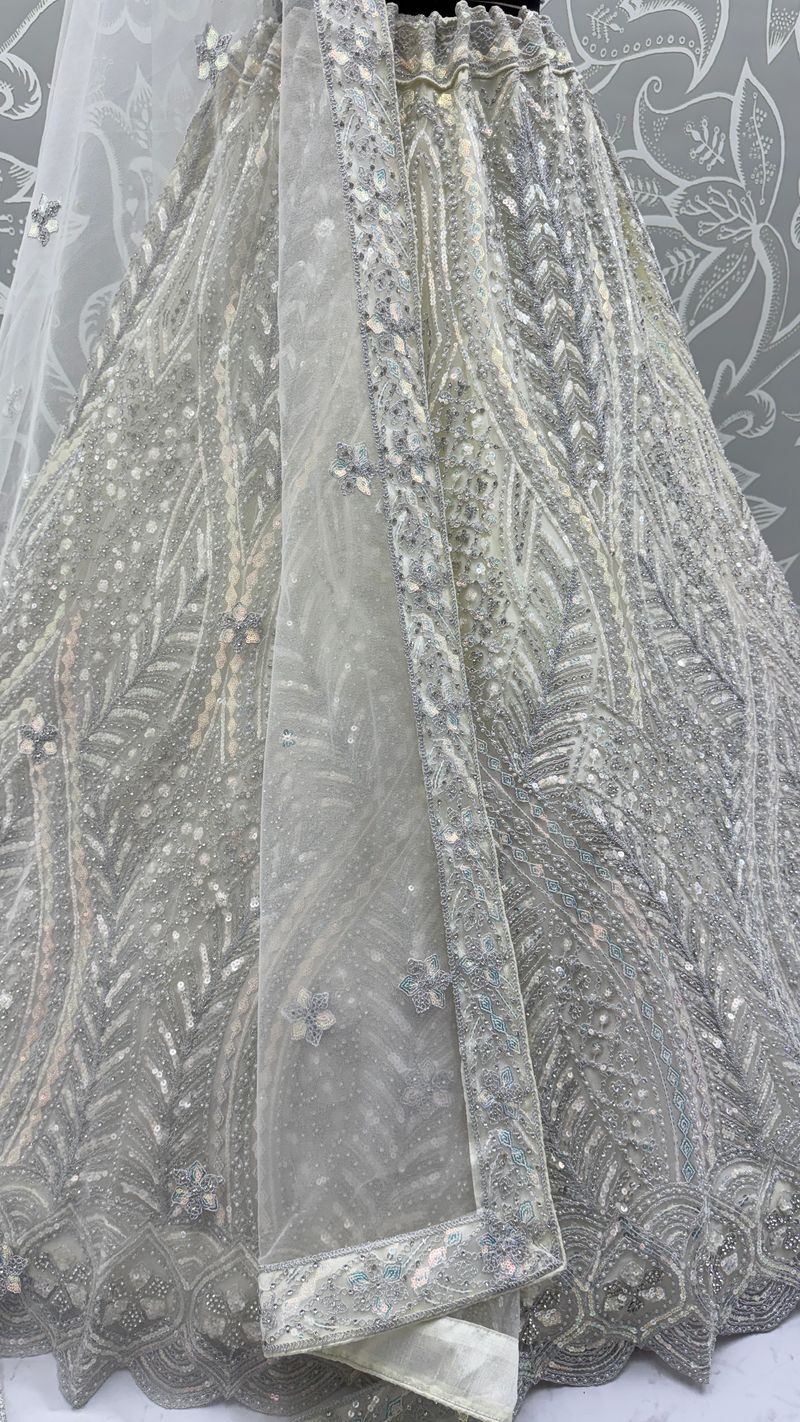 White Pure Soft Heavy net Silk Heavy Embroidery Work Bridal Lehenga