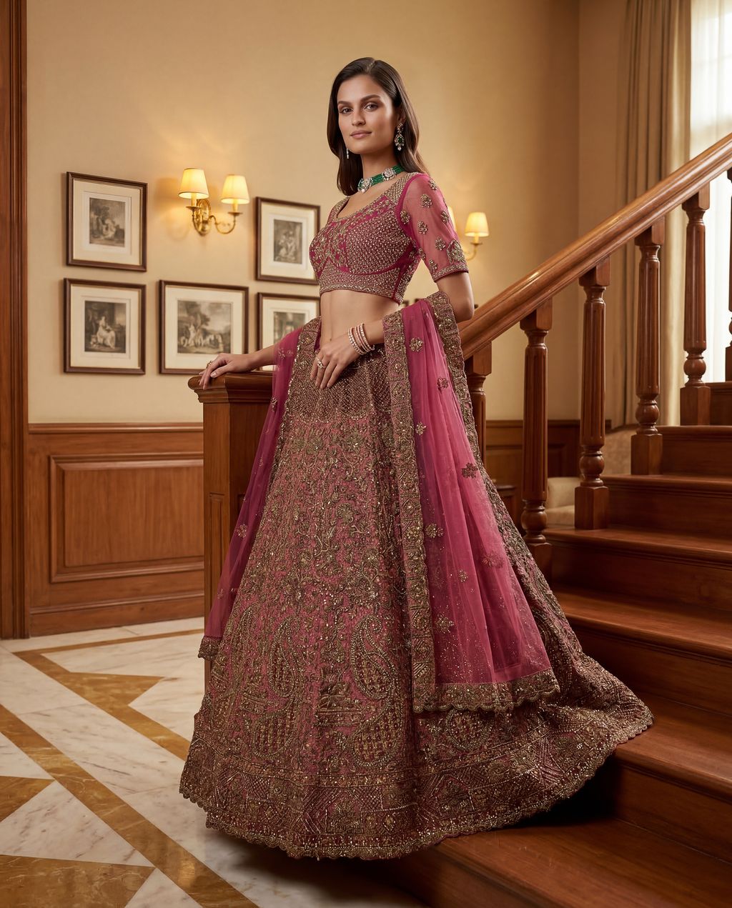 Pink Pure Soft Heavy Net Sequins Embroidery Work Bridal Lehenga 