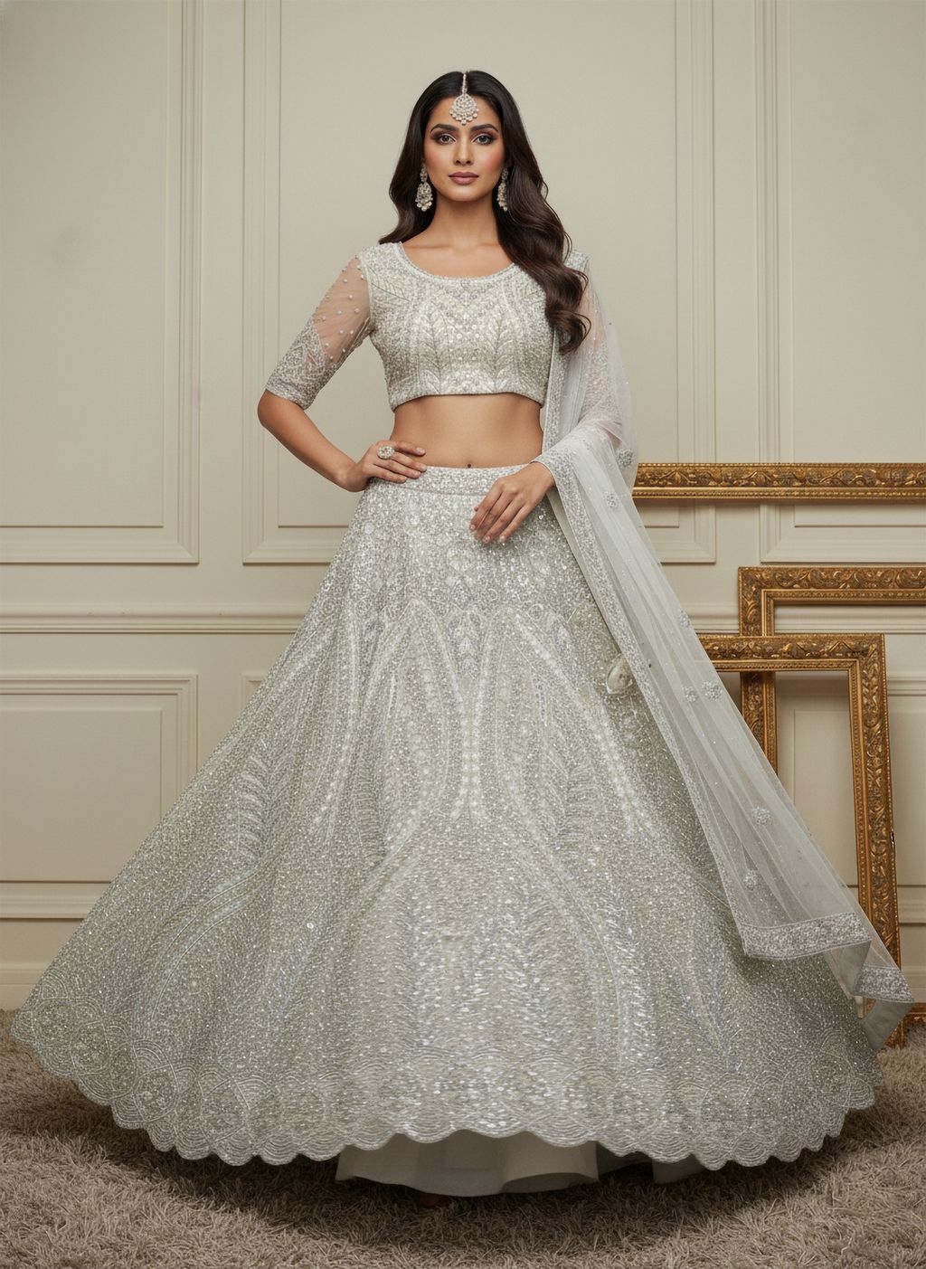 White Pure Soft Heavy net Silk Heavy Embroidery Work Bridal Lehenga