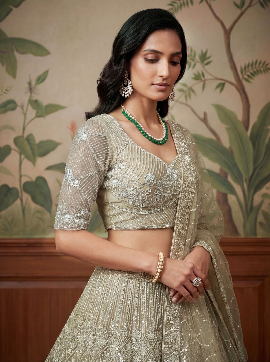 Cream Pure Soft Net Heavy Embroidery Work Bridal Lehenga