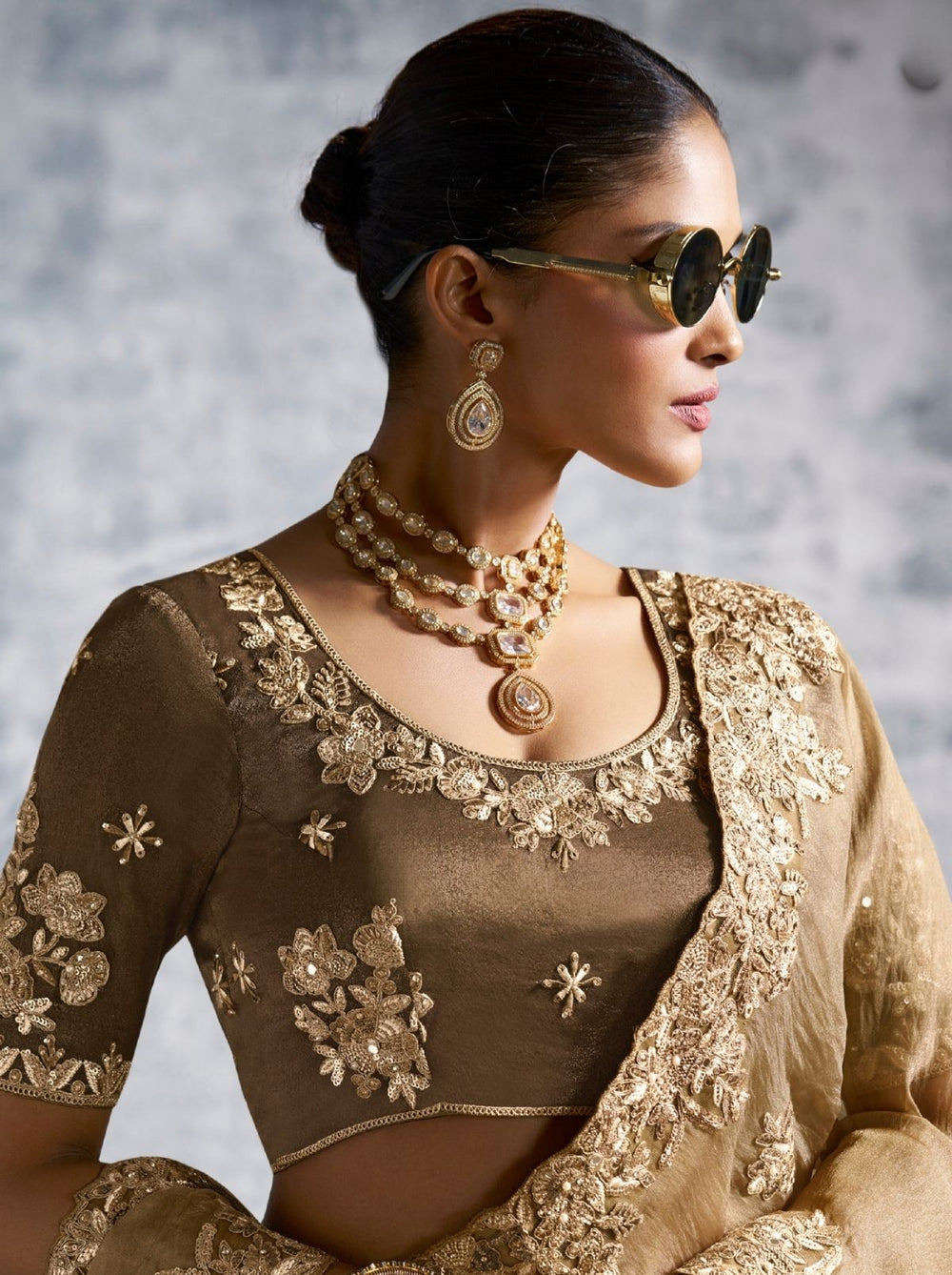 Beige Premium Zari Tissue Silk Bridal Saree ##color## Bridal Saree with premium fabric and embroidery