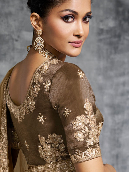 Beige Premium Zari Tissue Silk Bridal Saree 