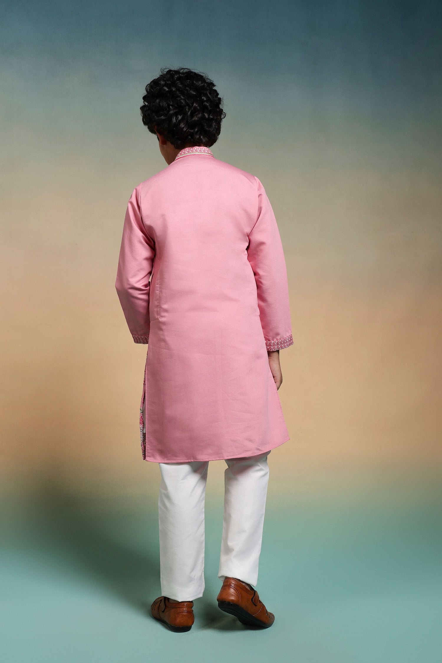 Pink Pure Viscose Silk Kids Boy Kurta Pajama