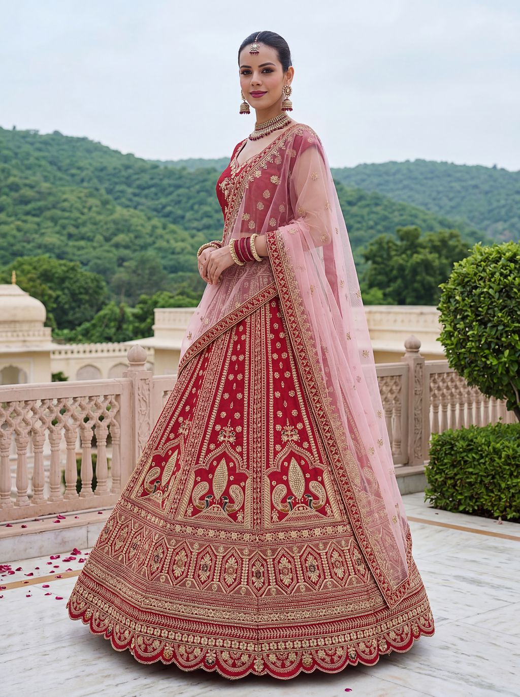 Red Pure Soft Heavy Silk Sequins Embroidery Work Bridal Lehenga 