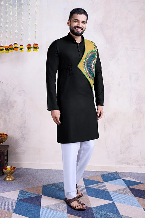 Black Color Navratri Special Real Mirror Work Men's Kurta