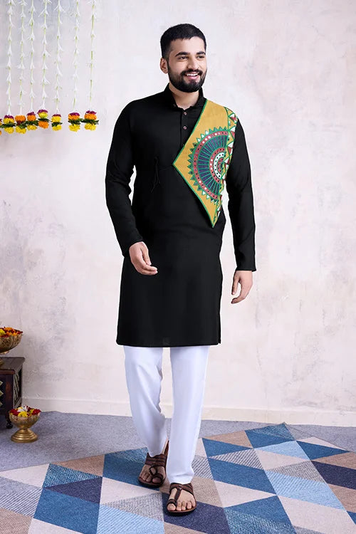Black Color Navratri Special Real Mirror Work Men&