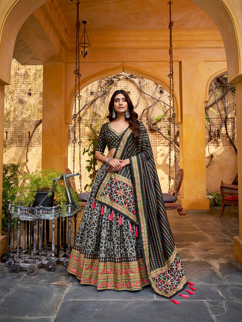 Black Color Tasar Silk Lehenga Choli 