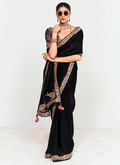 Black Pure Soft Fancy Febric Party Wear Premium Saree