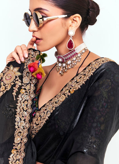 Black Pure Soft Fancy Febric Party Wear Premium Saree