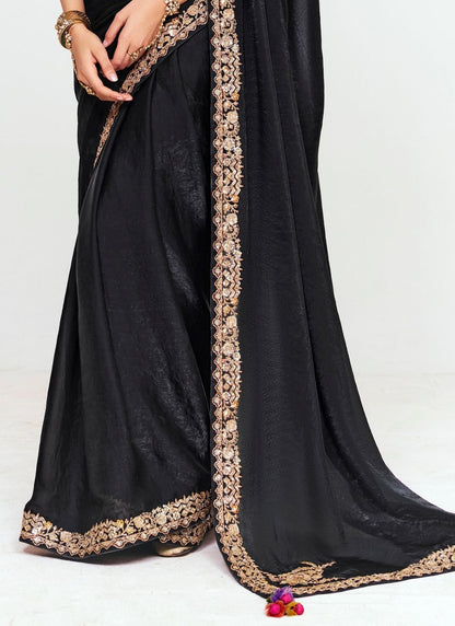 Black Pure Soft Fancy Febric Party Wear Premium Saree