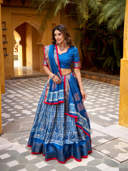 Blue Color Batik Printed Dola Silk Lehenga Choli 