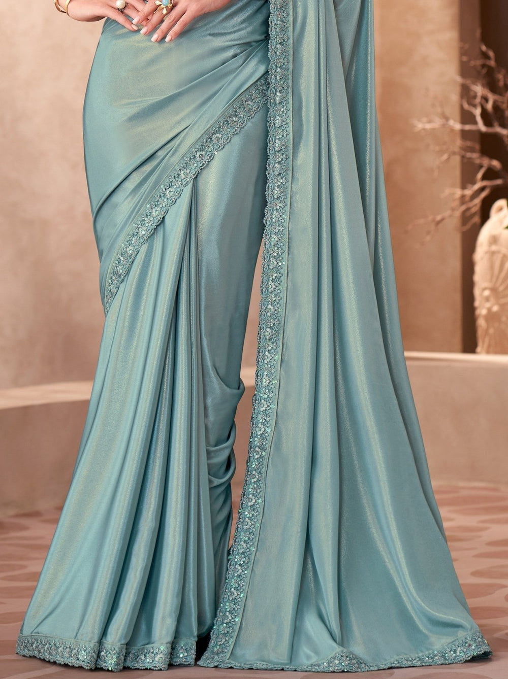 Sky Blue Pure Georgette Chiffon With Embroidery Sequins Saree 