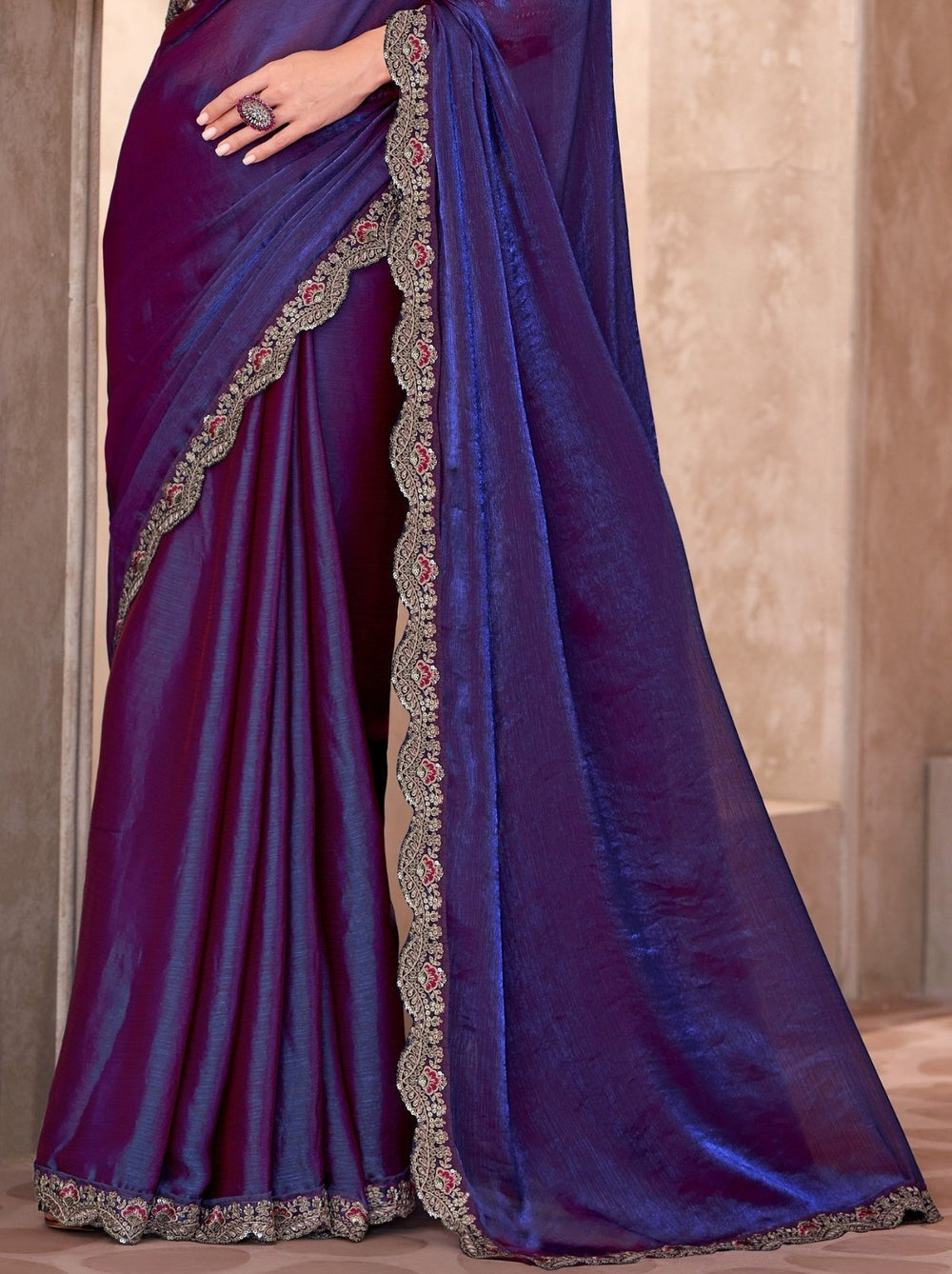 Space Purple Pure Georgette Chiffon With Embroidery Sequins Saree 