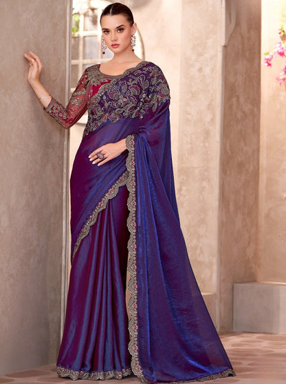 Space Purple Pure Georgette Chiffon With Embroidery Sequins Saree 