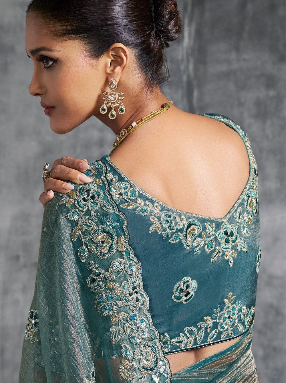 Blue Premium Zari Tissue Silk Bridal Saree