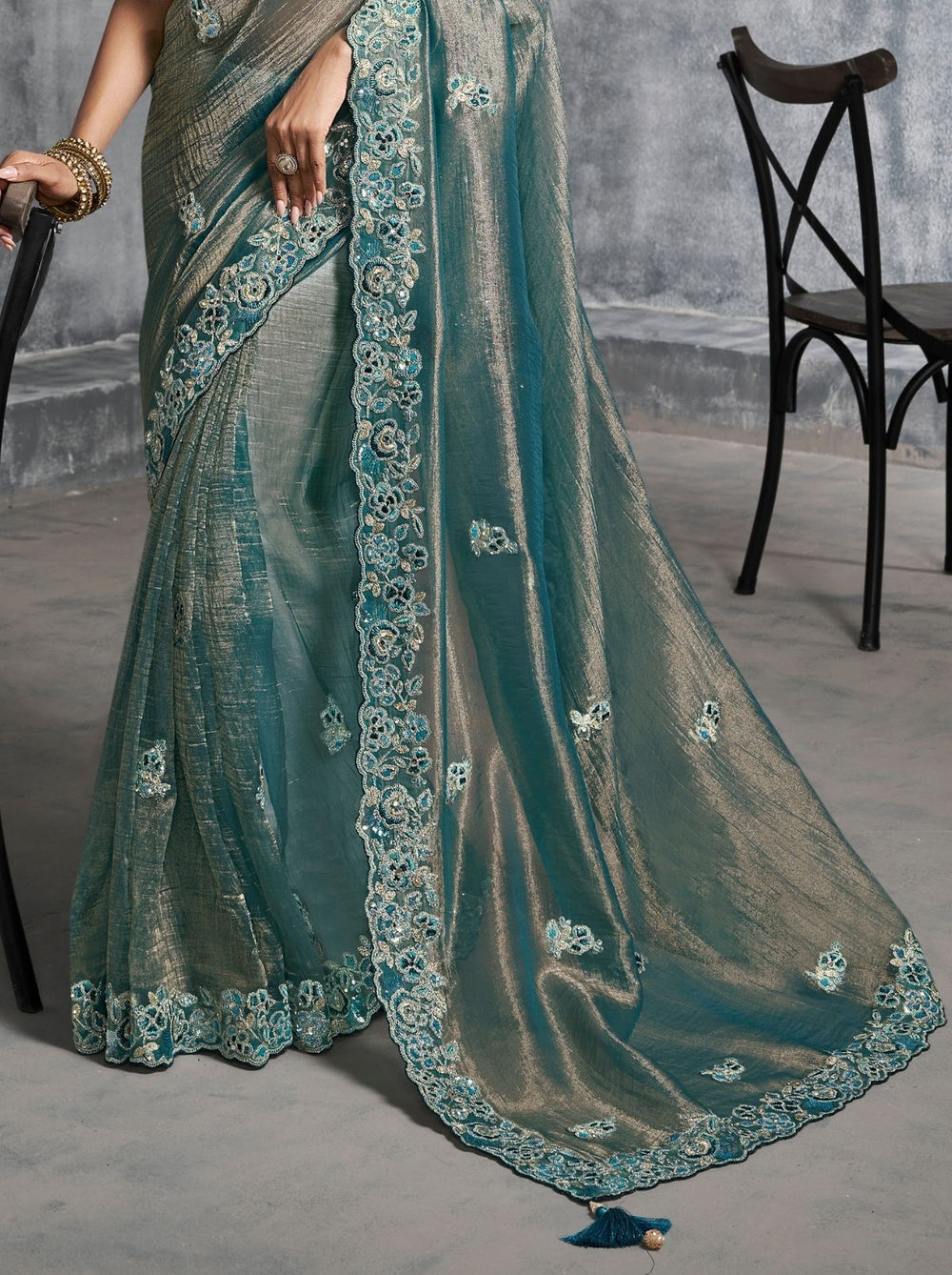 Blue Premium Zari Tissue Silk Bridal Saree