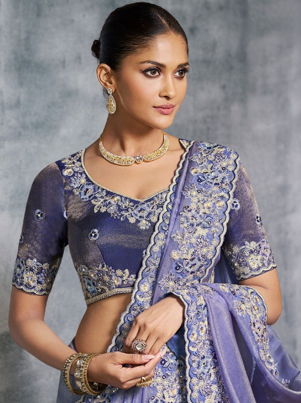 Blue Premium Zari Tissue Silk Bridal Saree 