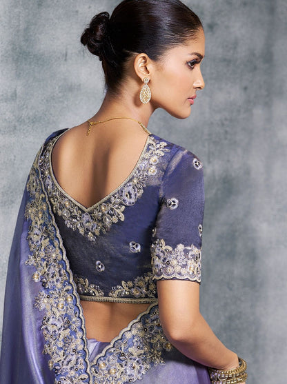 Blue Premium Zari Tissue Silk Bridal Saree 