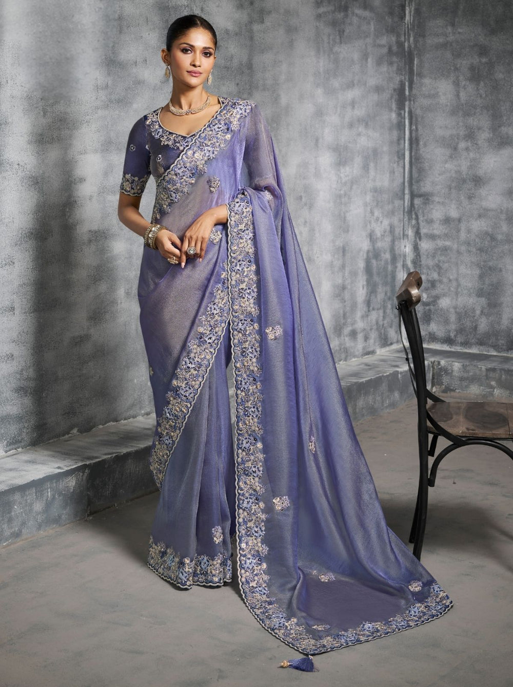 Blue Premium Zari Tissue Silk Bridal Saree 