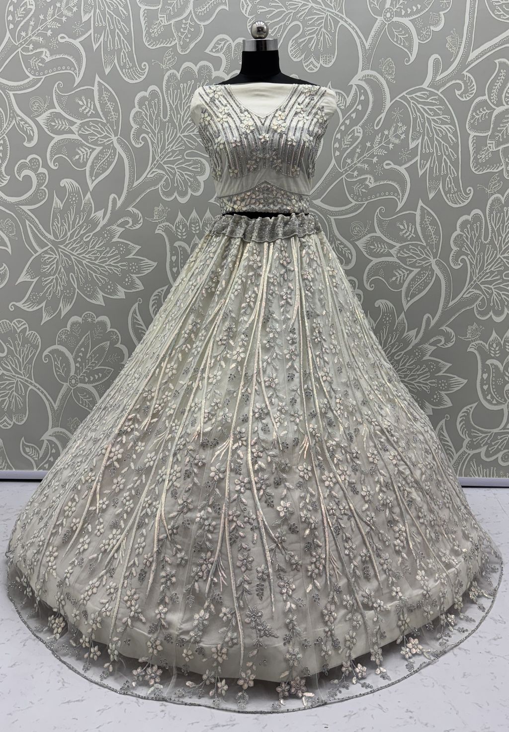 White Pure Soft Net Heavy Embroidery Work Bridal Lehenga