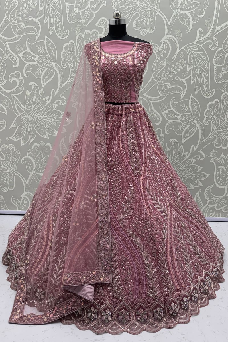 Pink Pure Soft Heavy net Silk Heavy Embroidery Work Bridal Lehenga