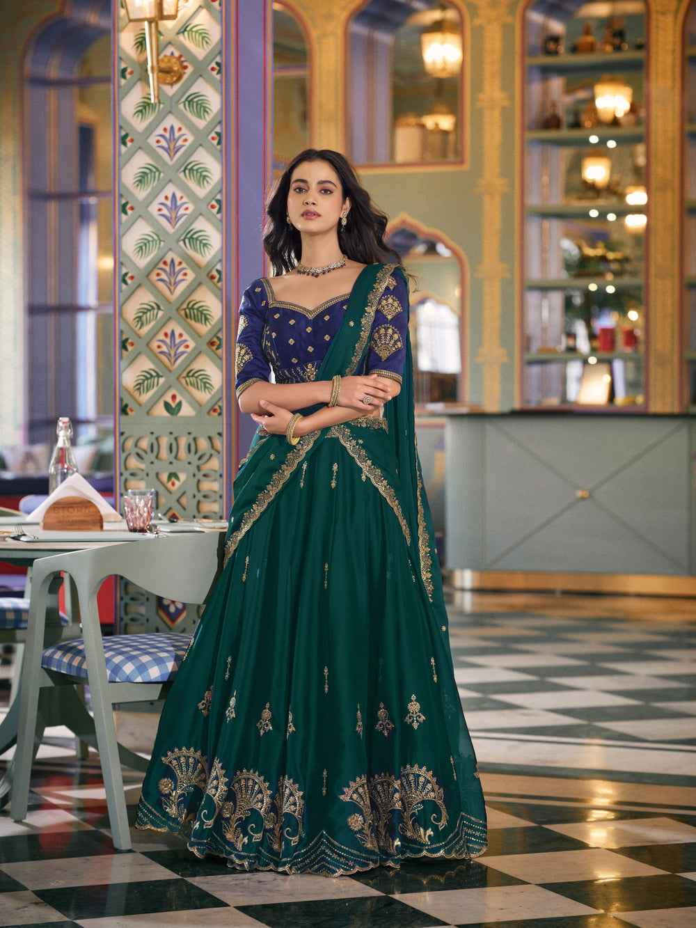 Green Pure Soft Rangoli Silk Sequins and Thread Embroidery Lehenga Choli
