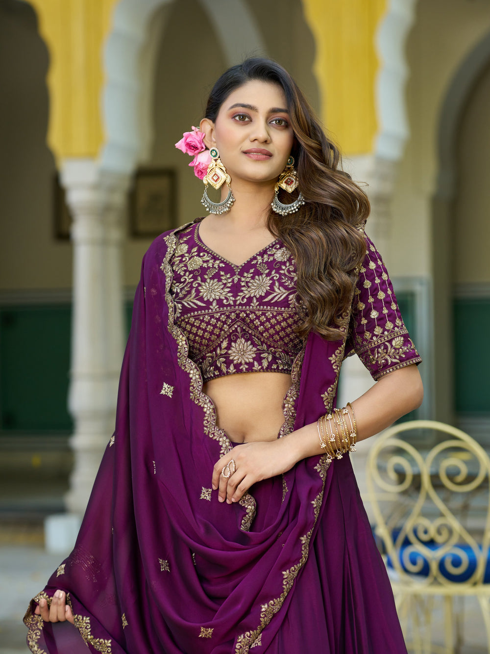 Maroon Pure Rangoli Silk Sequins &amp; Thread Embroidery Work Lehenga Choli