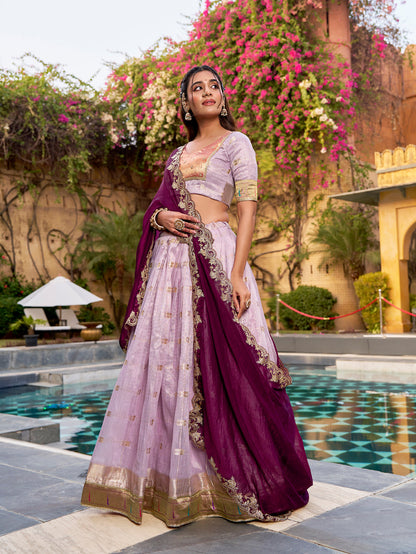 Pink Pure Soft Slub Kota Zari Weaving Paithani Work Paithani Lehenga Choli