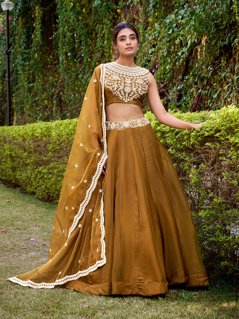 Bronze Color Embroidery Work Chaniya Choli ##color## Sequins Lehenga with premium fabric and embroidery