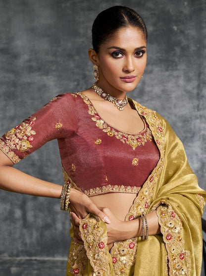 Gold Premium Zari Tissue Silk Bridal Saree 