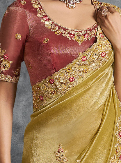 Gold Premium Zari Tissue Silk Bridal Saree 