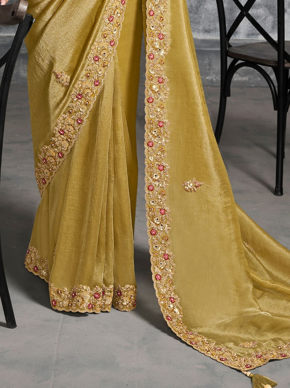 Gold Premium Zari Tissue Silk Bridal Saree 