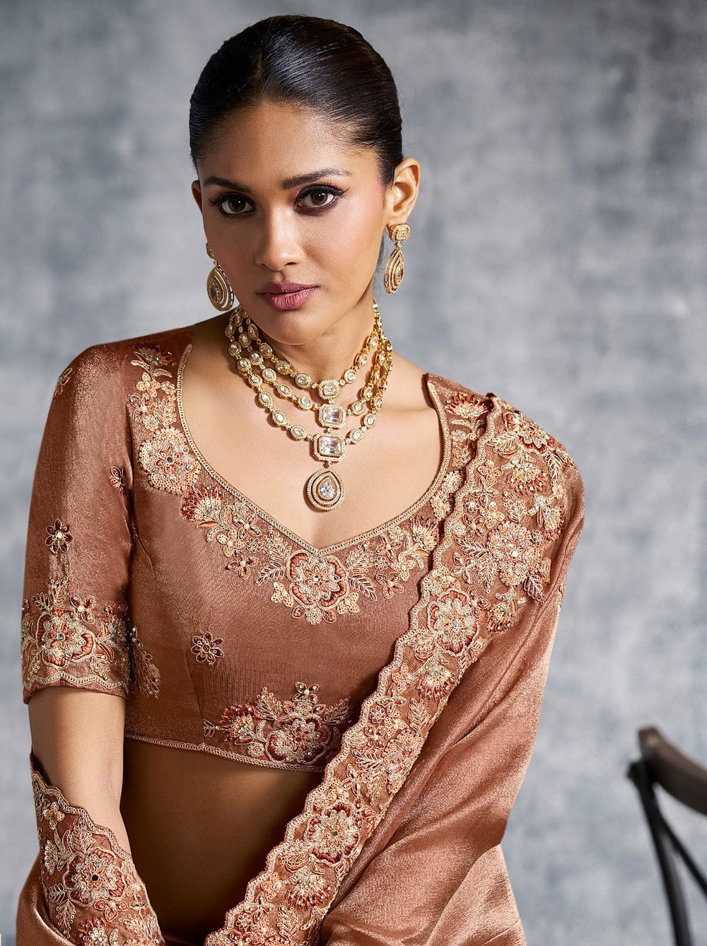Copper Brown Premium Zari Tissue Silk Bridal Saree 