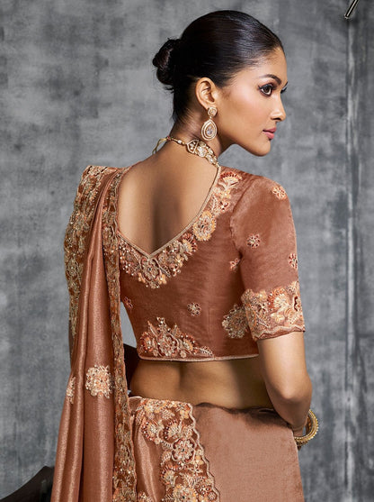 Copper Brown Premium Zari Tissue Silk Bridal Saree 