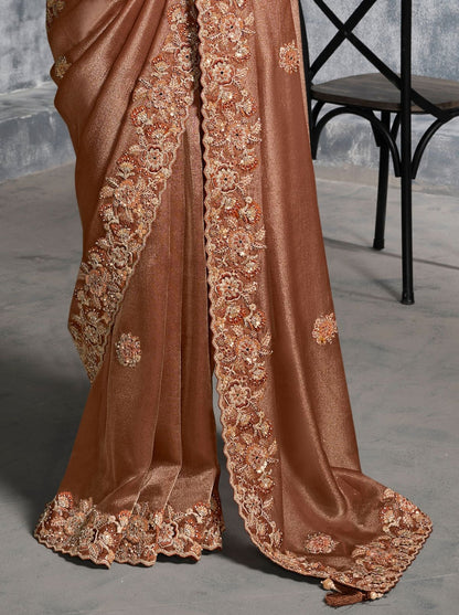 Copper Brown Premium Zari Tissue Silk Bridal Saree 