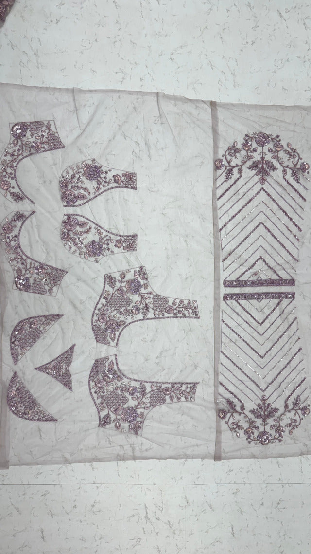 Lavender Pure Premium Net Handwork Kasti &amp; Motif Zari Metallic Sequins Work Wedding Saree